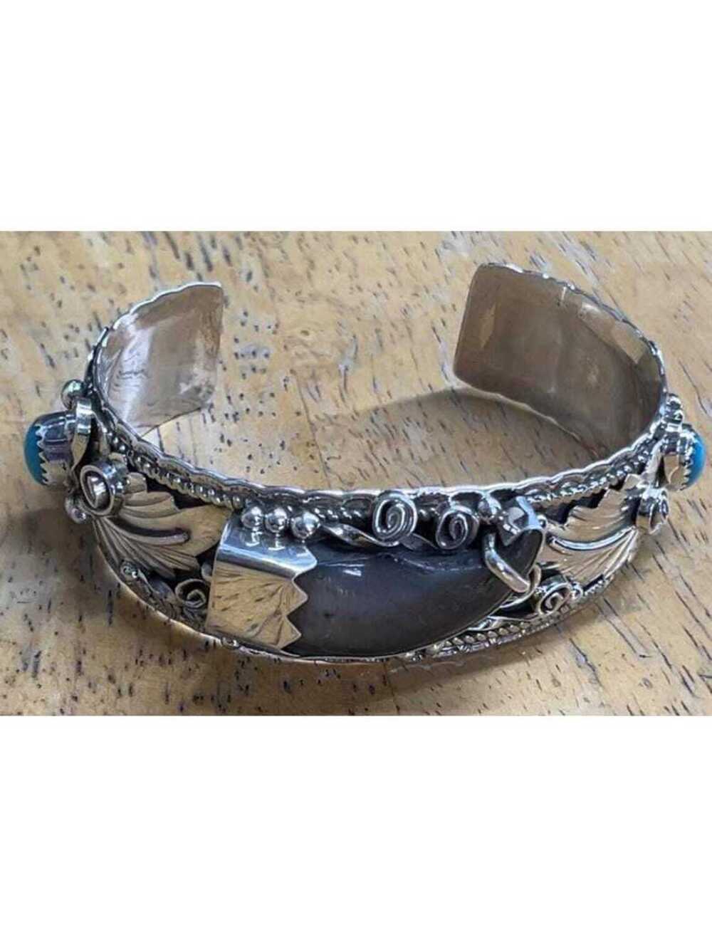 Navajo sterling silver turquoise bear traditional bracelet cuff -George Etcitty